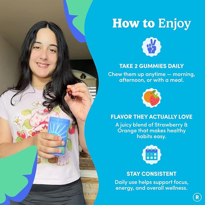 FIRST DAY Vitamins for Teens - Teen Multi Vitamins for Girls &amp Boys 12-17 Organic Fruit &amp Veggie Blend - 12 Key Nutrients: Vitamins A B1 B2 B6 B9 B12 C D3 E K2-30 Day Supply
