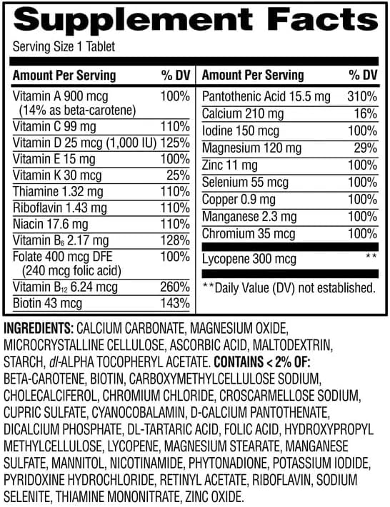 Equate One Daily Men's Multivitamin Multimineral Supplement Tablets 100 Count Sticker