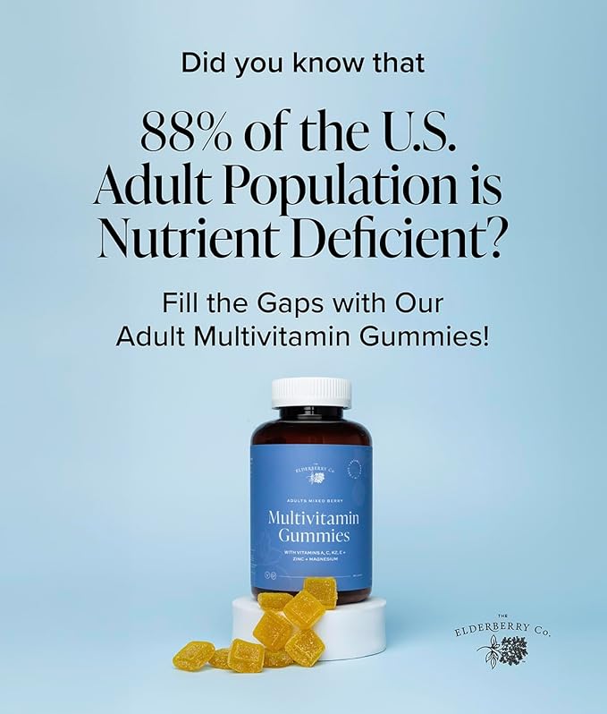 The Elderberry Co. Adult Multivitamin Gummies with Vitamins A B E K2 and Zinc (90)