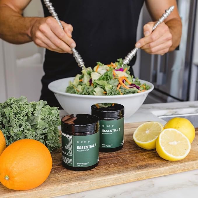 Essential 8 | Multivitamin for Energy &amp Immunity Support | 8 Essential Nutrients | Calcium Vitamin B12 Omega3 Zinc Iron Vitamin D &amp More | Non-GMO Vegan GF | 30 Servings (60 Softgel Cap