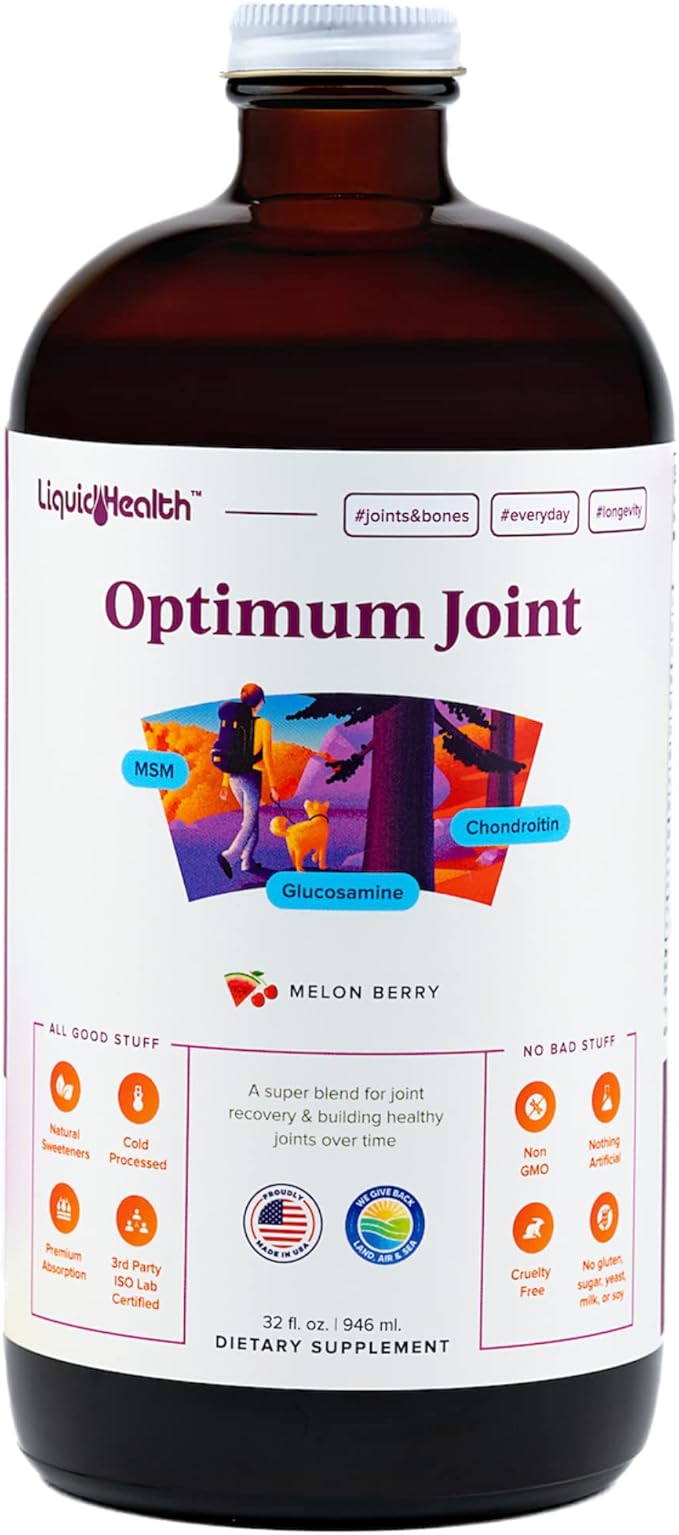 LIQUIDHEALTH Muscles Bones &amp Joints Liquid Vitamin Bundle with Daily Multi Mineral Optimum Joint Liquid Glucosamine and Calcium &amp Magnesium Supplements - Bone &amp Joint Health Energy Ve