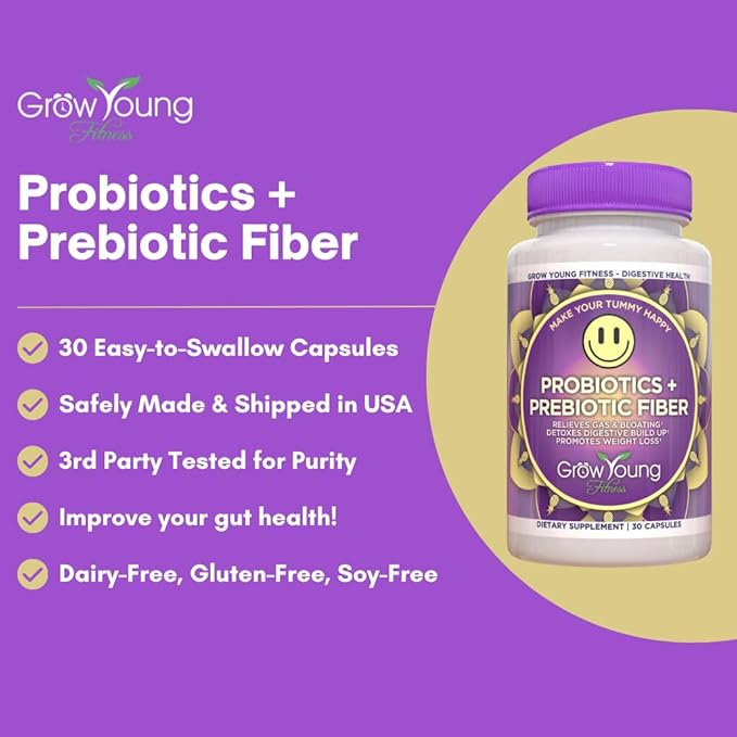 Grow Young Fitness Daily Probiotic + Prebiotic Fiber Supplement Supports Digestive Health (1 Pack 30 Servings)