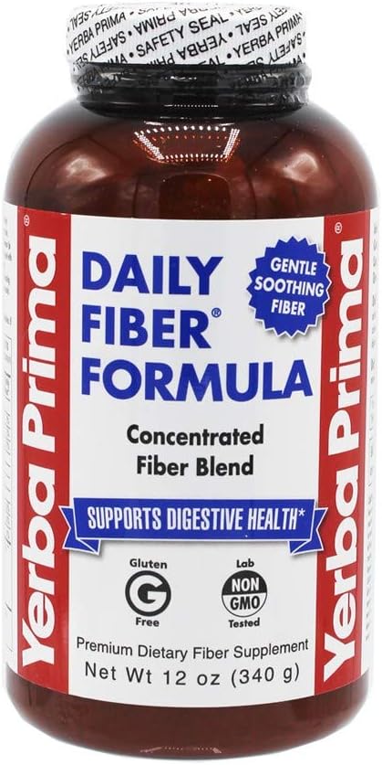 Yerba Prima Daily Fiber Formula 12 oz (3 Pack) - Soluble &amp Insoluble Dietary Fiber Supplement - Colon Health - Vegan Non-GMO Gluten-Free