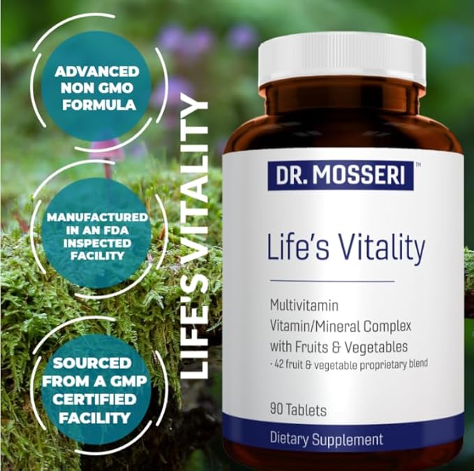 Life's Vitality Vegan Multivitamin for Men &amp Women – Non-GMO Formula with 42 Fruits and Vegetables Daily Multivitamin and Mineral Complex with Vitamin D for Immune Support 90 Tablets