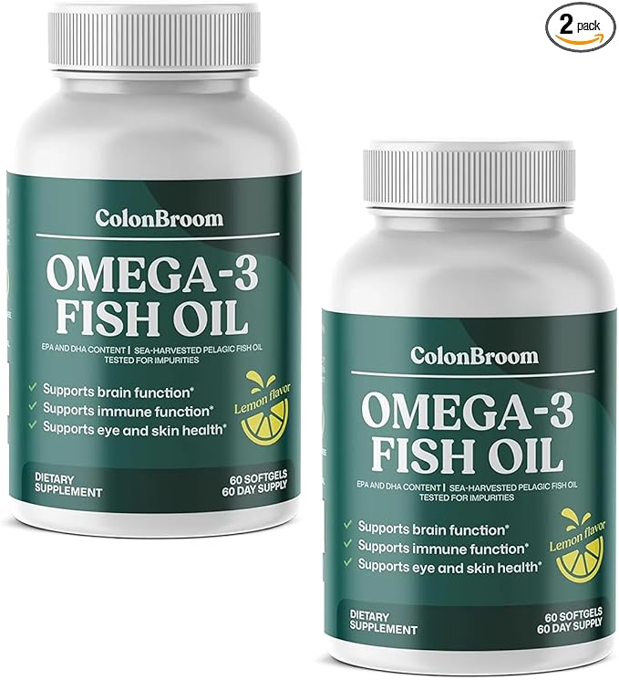 ColonBroom Omega 3 Fish Oil 2640 mg Softgels | Lemon Flavor | Daily Fish Oil Omega-3 Supplement for Women &amp Men with EPA &amp DHA | Gluten-Free Non-GMO Natural (120 Softgels 4 Month Supply)