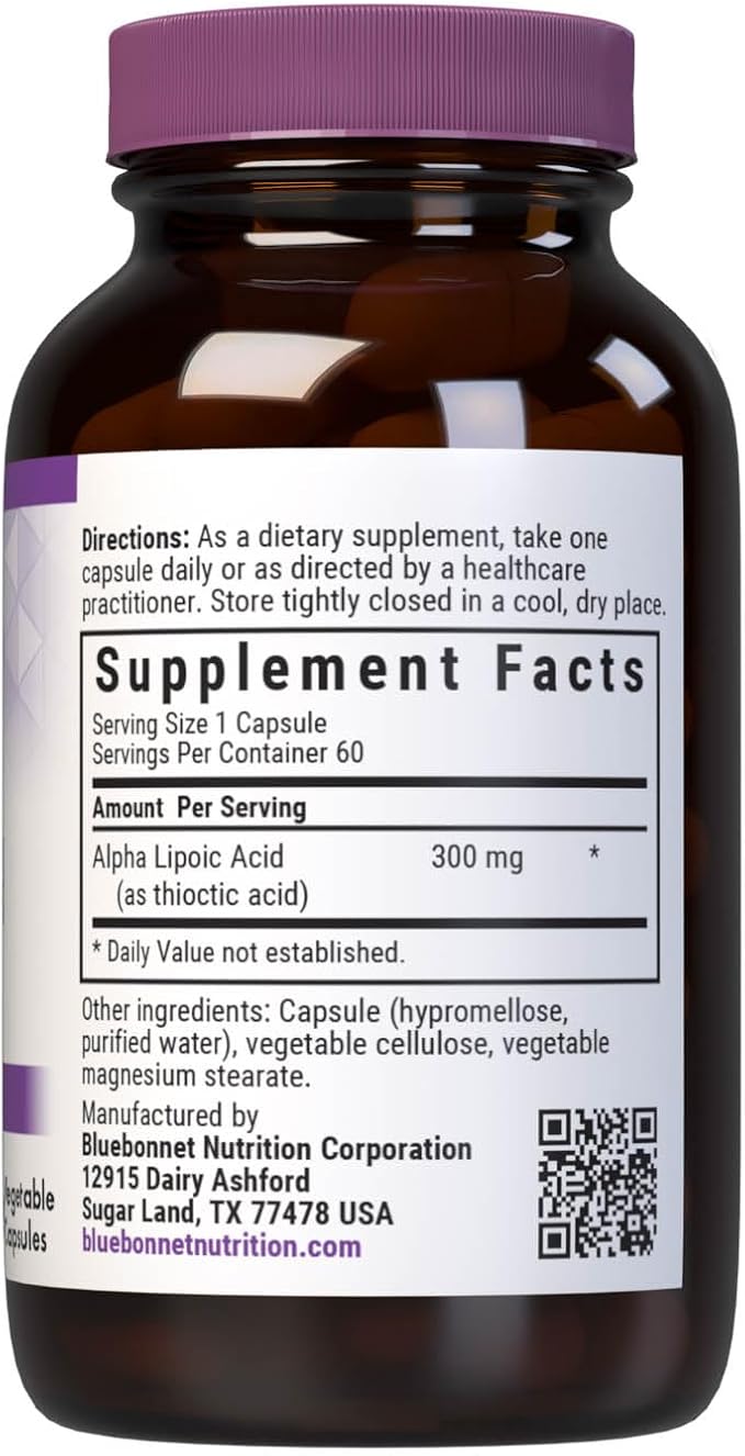 Bluebonnet Alpha Lipoic Acid Vegetarian Capsules 300 mg 60 Count White