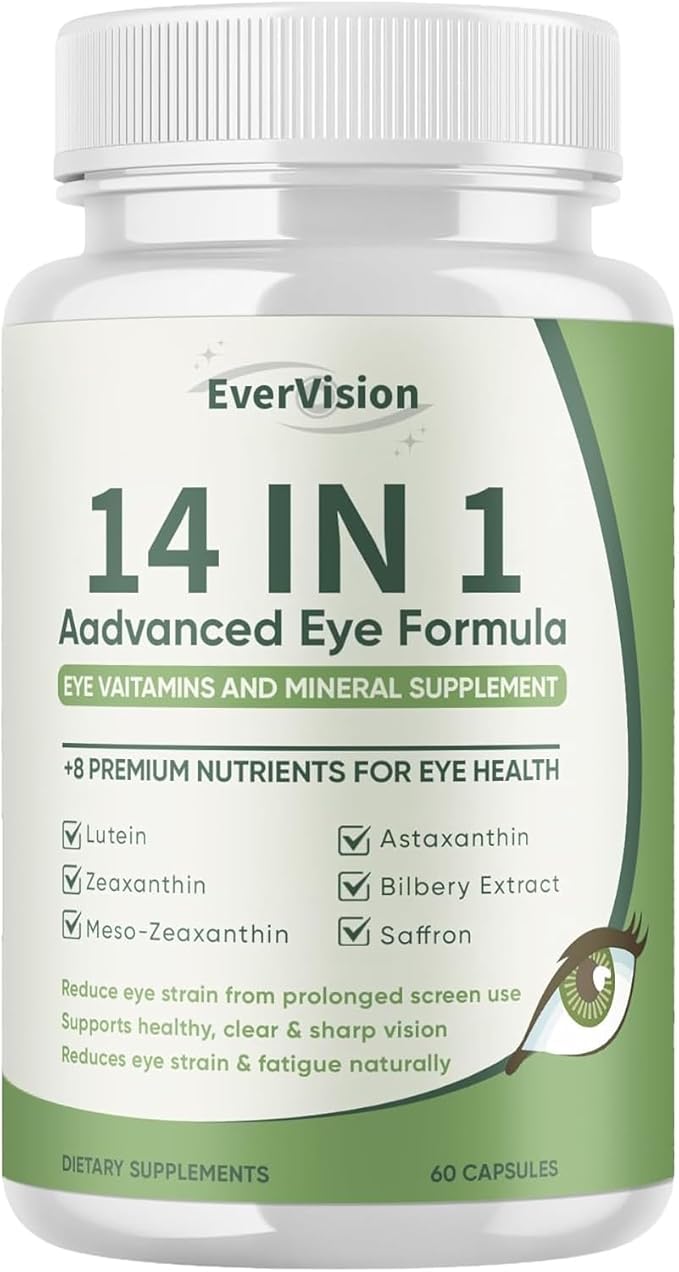 14 in 1 Advanced Eye Formula - Eye Vitamins &amp Minerals Supplement with Lutein Zeaxanthin Astaxanthin Bilberry Zinc 14-in-1 Formula for Eye Health Support - 60 Capsules (1)