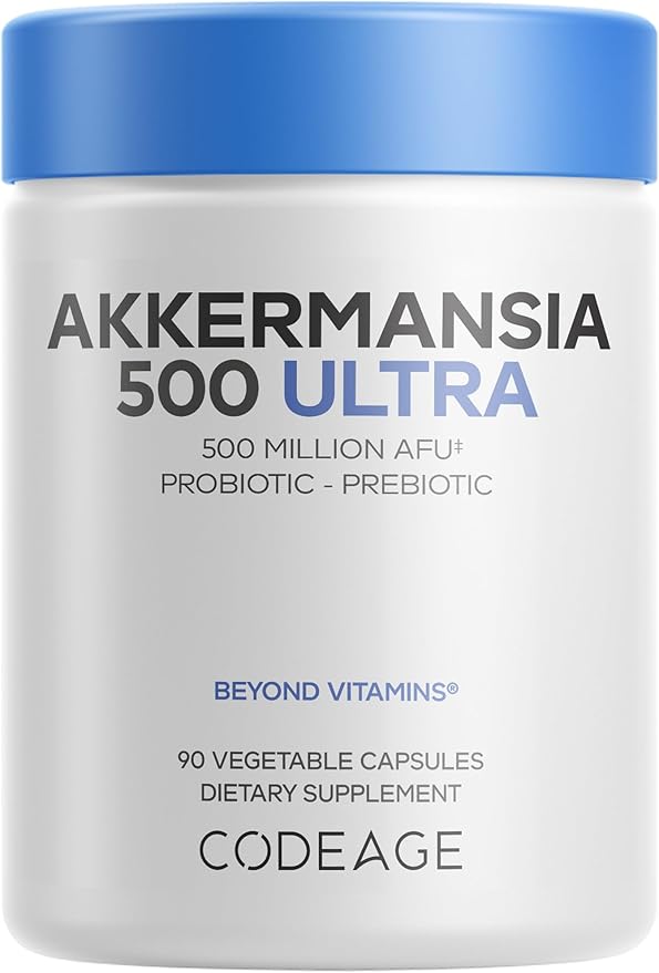Codeage Akkermansia Muciniphila Probiotic Ultra - High-Potency 500M AFUs Akkermansia Probiotic Supplement - Enhanced Daily Probiotic &amp Prebiotic Chicory Inulin - 3-Month Supply - 90 Capsules