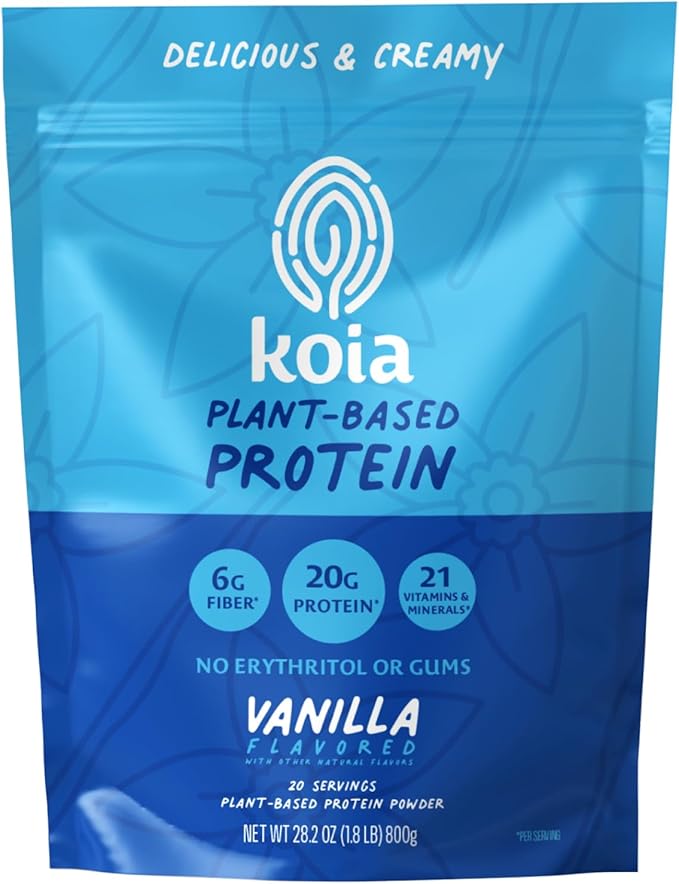 Koia Plant Based Protein Powder Vanilla 20g Protein 3g Sugar 6g Prebiotic Fiber Pre &amp Post Workout 21 Vitamins &amp Minerals No Seed Oils Dairy-Free Gluten-Free Non-GMO 20 Servings 28