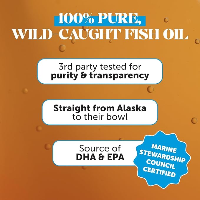 Omega 3 Fish Oil Supplement for Dogs &amp Cats (16oz) Wild Caught Omega 3 Fish Oil for Skin and Coat Health Supports Shedding Skin &amp Coat Immunity Joint Brain &amp Heart EPA + DHA
