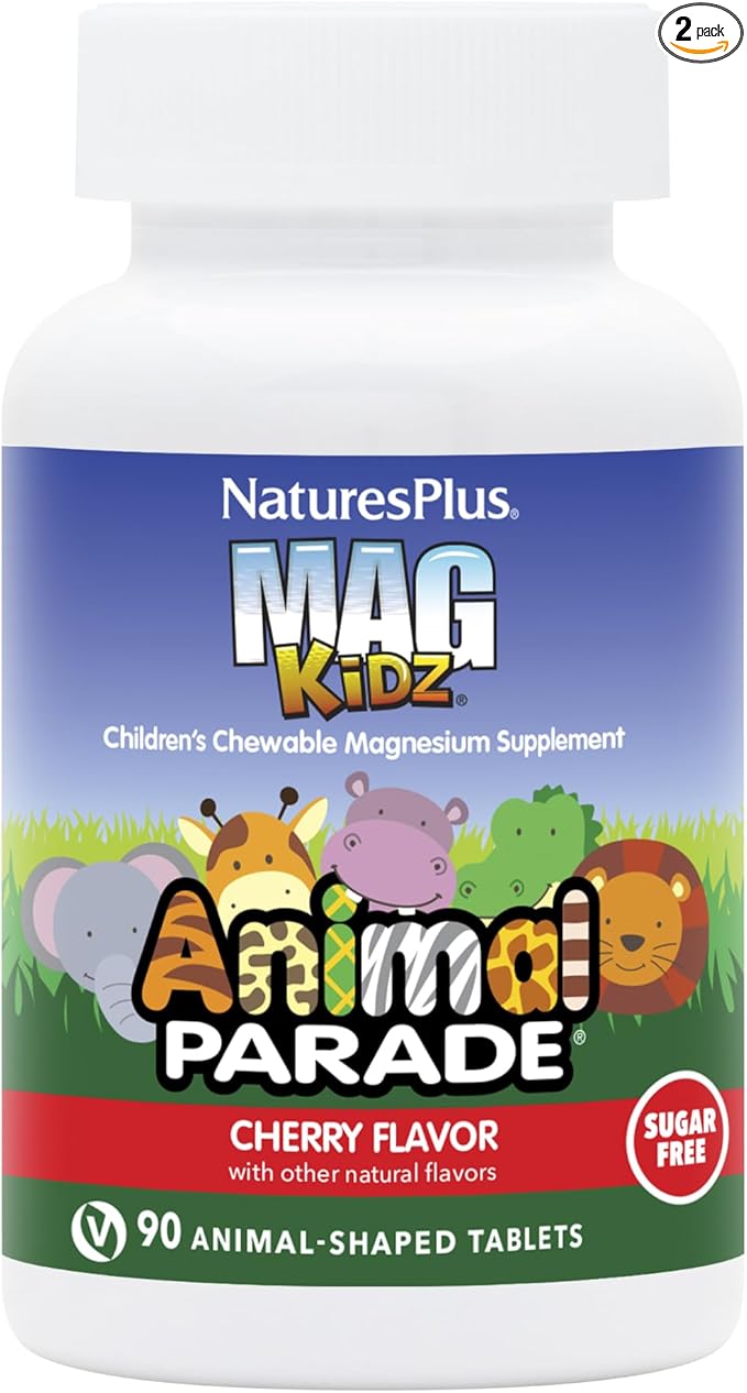 NaturesPlus Animal Parade MagKidz Natural Cherry Flavor - 90 Animal-Shaped Chewable Tablets - Pack of 2 - Bone &amp Muscle Health Support - Non-GMO Vegan Gluten Free Sugar Free - 90 Total Servin