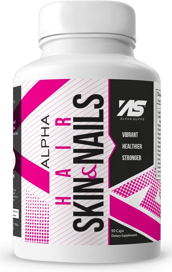 Alpha Supps Hair Skin and Nails Supplement for Women - Vibrant HSN Health and Strength with Biotin Collagen and Vitamins to Support Hair Growth Thickness and Skin Radiance - 90 Capsules
