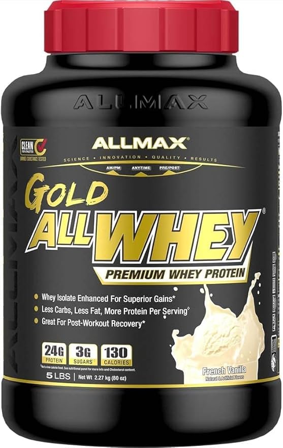 ALLMAX Nutrition GOLD ALLWHEY French Vanilla - 5 lb - 24 Grams of Protein Per Scoop - Gluten Free Low Carb &amp Low Sugar - Approx. 71 Servings
