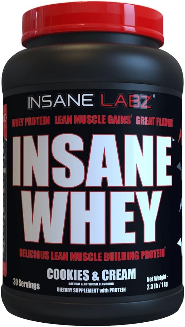 Insane Labz Insane Whey100% Muscle Building Whey Protein BCAA Amino Profile Mass Gainer Meal Replacement (Cookies &amp Cream 30 Servings)