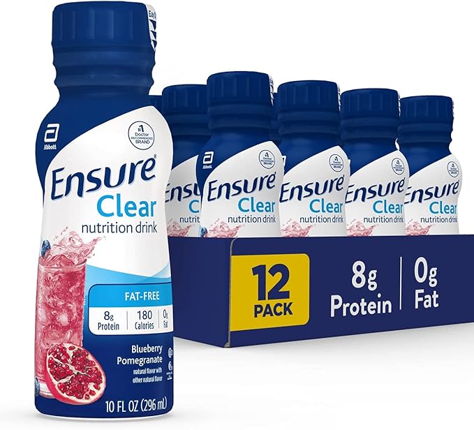 Ensure Max Protein Nutrition Shake 30g Protein 12 Pack + Ensure Clear Nutrition Drink 0g Fat Blueberry Pomegranate 10 Fl Oz 12 Pack