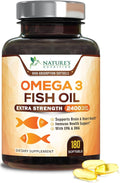 Omega 3 Fish Oil Supplements - 2400mg Fish Oil Per Serving - Triple Strength Omega-3 with EPA &amp DHA Fatty Acids - Natural Heart Brain &amp Immune Support - Wild Caught Bottled in USA - 180 Soft