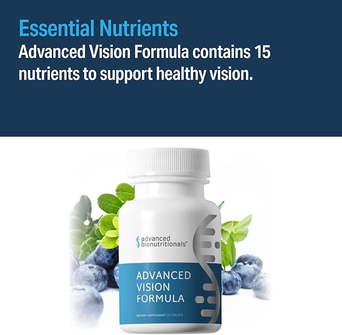 Advanced Bionutritionals – Advanced Vision Formula Supplement Healthy Vision Eye Function Support Eye Vitamins Lutein Zeaxanthin Vitamin A C Zinc Gluten Free Dairy Free Vegan (60 Tablets)