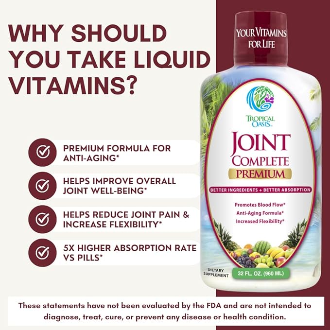 Joint Complete Premium- Liquid Joint Supplement w/Glucosamine Chondroitin MSM Hyaluronic Acid – for Bone Joint Health - 96% Max Absorption– 32oz 32 serv