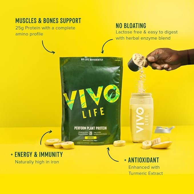 Vivo life Perform Plant Protein Powder - Pea &amp Hemp Protein Blend with BCAA (9.38 oz Vanilla)