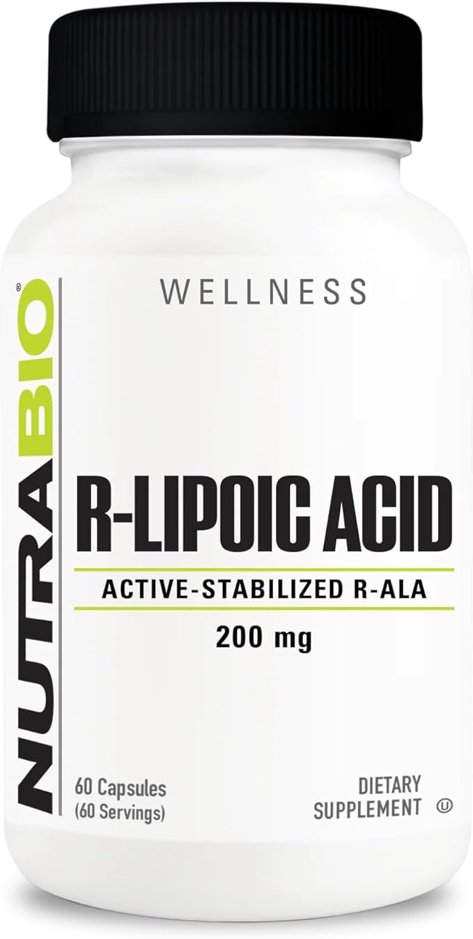 NutraBio R-Lipoic Acid Supplement 200mg Active Stabilized R-ALA - Optimized Alpha Lipoic Acid Formula for Better Absorption to Support Health and Wellness - 60 Capsules