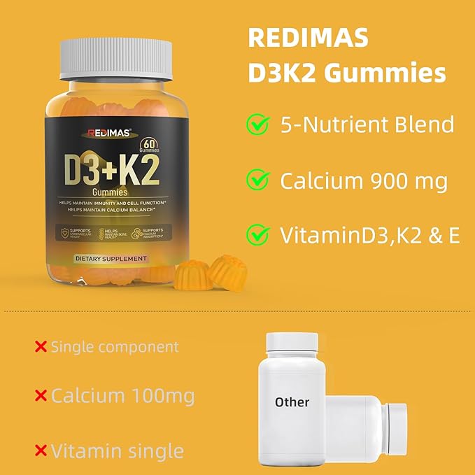Calcium Gummies with Vitamin D3 K2 and Vitamin E Chewable Calcium and Magnesium Supplement with Multi-Vitamin Complex Gummy Format for Daily Nutrient Intake for Women and Men 60 Gummies