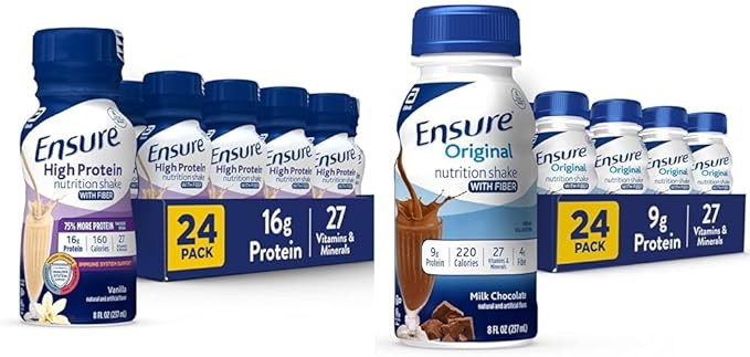 Ensure High Protein Nutritional Shake With Fiber 16g Protein Meal Replacement Shakes &amp Ensure Original Milk Chocolate Nutrition Shake With Fiber | Meal Replacement Shake | 24 Pack