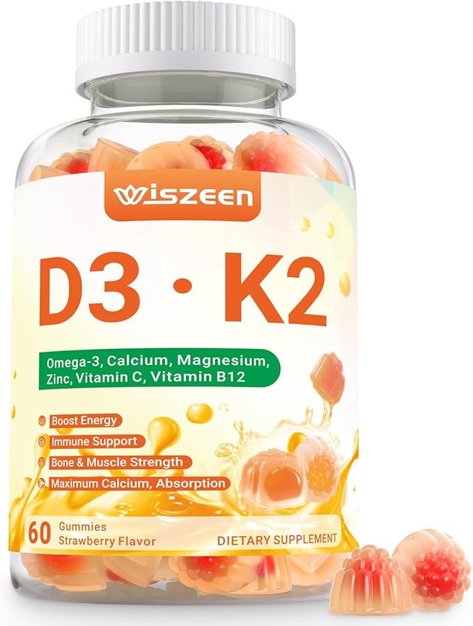 Vitamin D3 K2 Gummies Sugar Free D3 K2 Vitamin with Omega 3 Calcium Magnesium for Bone Muscle Teeth Immune