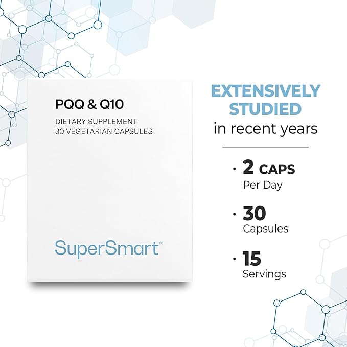 Supersmart - PQQ &amp Q10 (CoQ10) - Powerful Antioxidant Used to Protect Mitochondria Up to 20% for Aging Cells | Non-GMO &amp Gluten Free - 30 Vegetarian Capsules