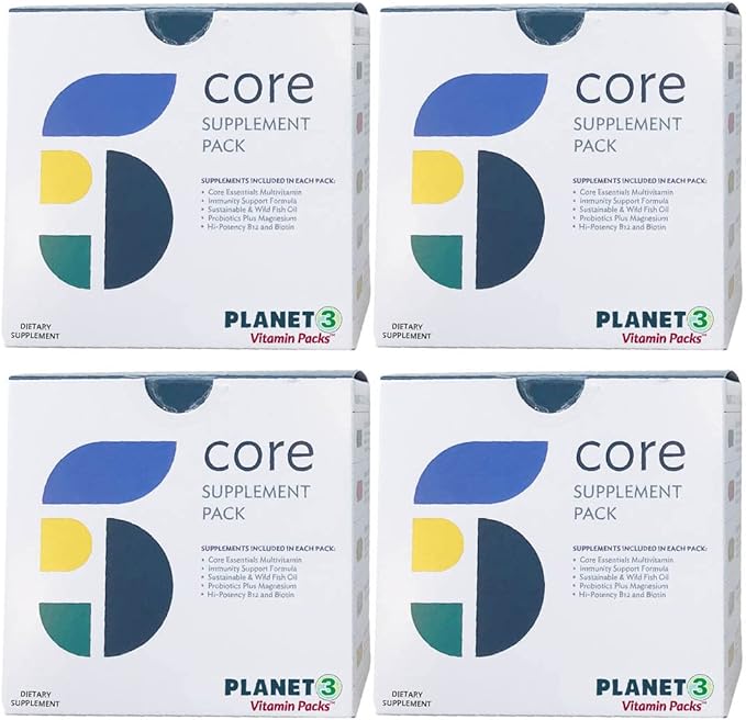Planet 3 Vitamin Packs Daily Vitamins for Both Men &amp Women Energy Immune &amp Heart Support | Multivitamin Vitamin D Omega 3 Probiotics Biotin B12 &amp More | Core Supplements | 120 Dail