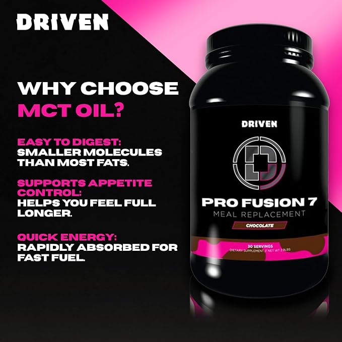 Driven Nutrition ProFusion7 Meal Replacement – 24g Protein from 7 Sources – MCT Oil &amp Fiber – Gourmet Flavors – Muscle Support &amp Digestive Enzymes