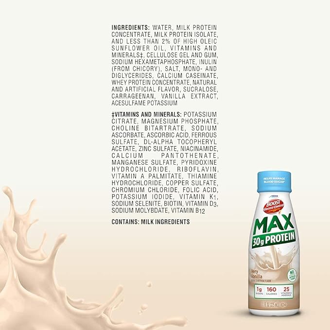 BOOST Glucose Control Max 30g Protein Nutritional Drink 12 Rich Chocolate + 12 Very Vanilla (Pack of 24)
