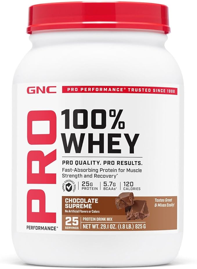 GNC Pro Performance 100% Whey Protein Powder 2.0 Fast Absorbing for Muscle Strength and Recovery Chocolate 25 Servings