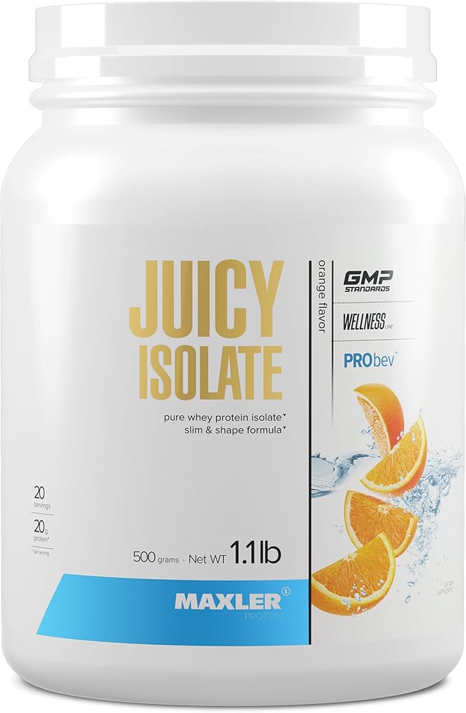 Maxler Juicy Isolate Protein Powder - Clear Whey Isolate - Low Lactose Fat Free Sugar Free Muscle Recovery Drink for Pre &amp Post Workout - Orange 1.1 lb (20 Servings)
