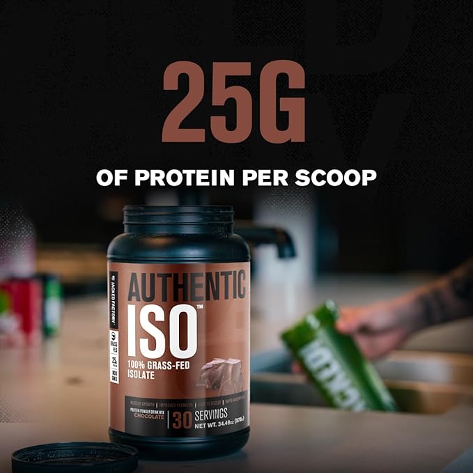 Jacked Factory Authentic ISO Grass Fed Whey Protein Isolate Powder - Low Carb Non-GMO Muscle Building Protein w/No Fillers (Chocolate Peanut Butter 30sv) &amp (Chocolate 30sv)