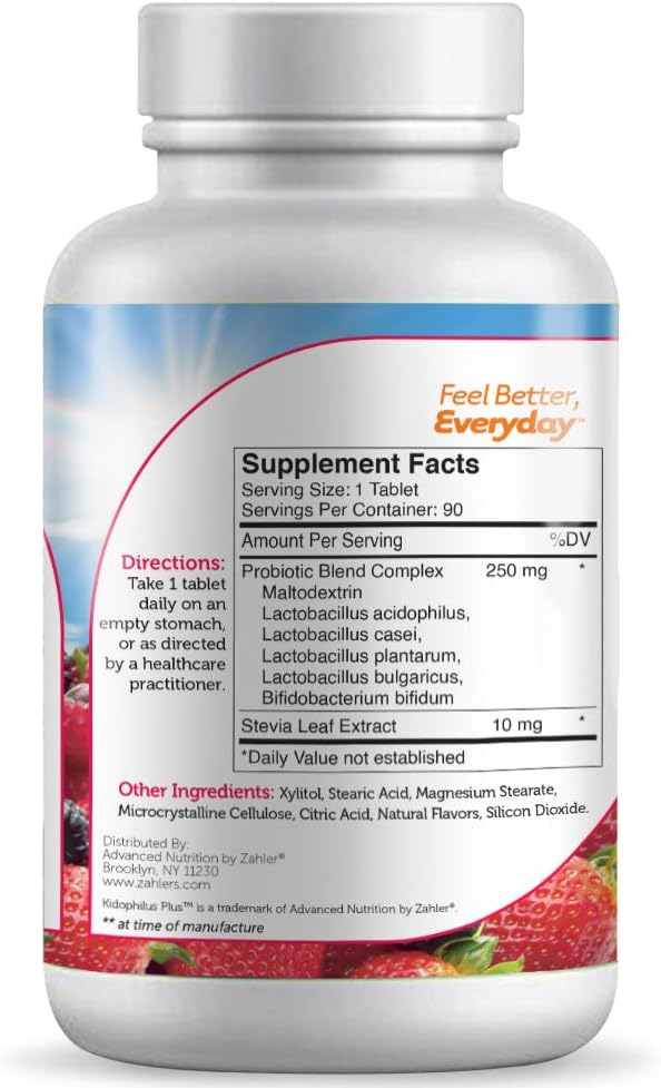 Zahler Kidophilus Kids Probiotic Great Tasting Probiotics for Kids Certified Kosher (90 Count)