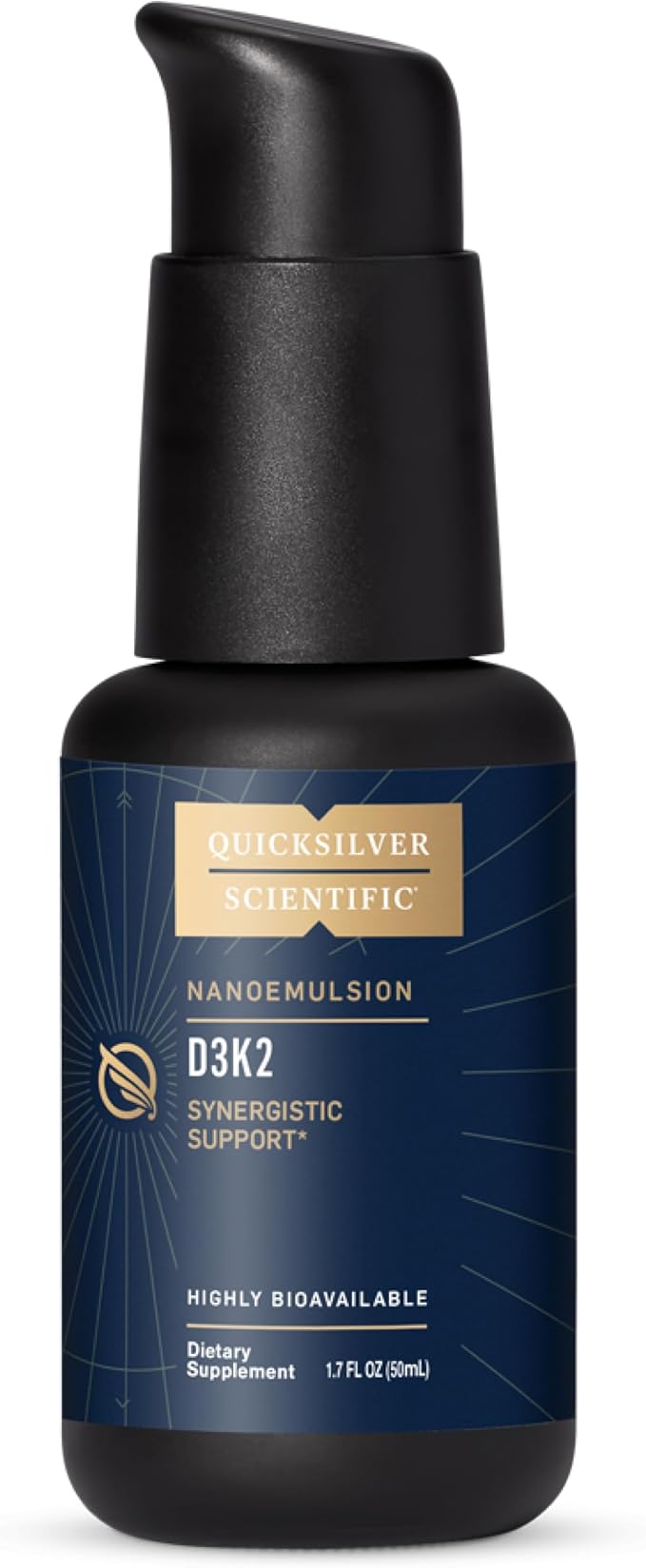 Quicksilver Scientific Nanoemulsified D3K2 - Emulsified Liquid Vitamin D3 + K2 MK7 Liposomal Supplement for Heart Bone Health + Immune Support - Bioactive 2500IU for Enhanced Absorption (1.7oz/50ml)