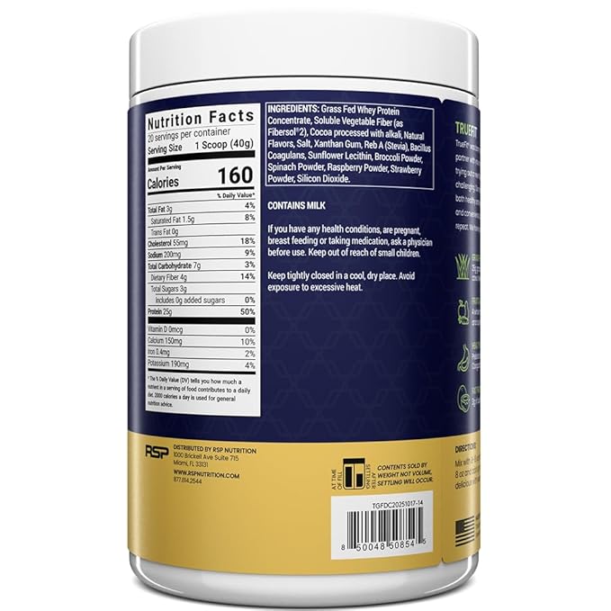 TrueFit High Fiber Protein Powder Grass-Fed Whey Meal Replacement Shake with Prebiotics Probiotics &amp Organic Superfoods Keto Friendly Gluten Free
