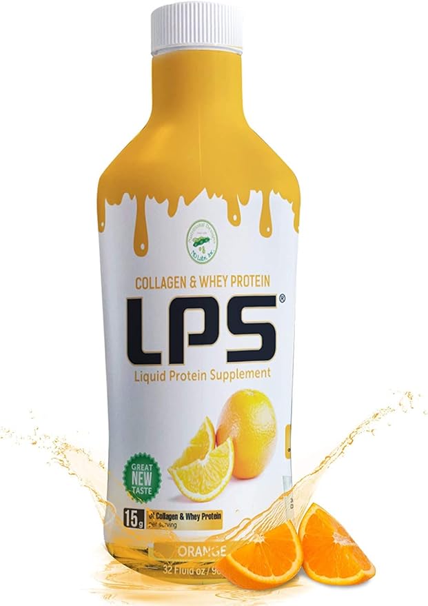 Nutritional Designs Liquid Collagen &amp Whey Protein Supplement - Sugar-Free Non-GMO Drink - Promotes Healthy Skin &amp Hair for Men &amp Women (Orange) Pack of 6