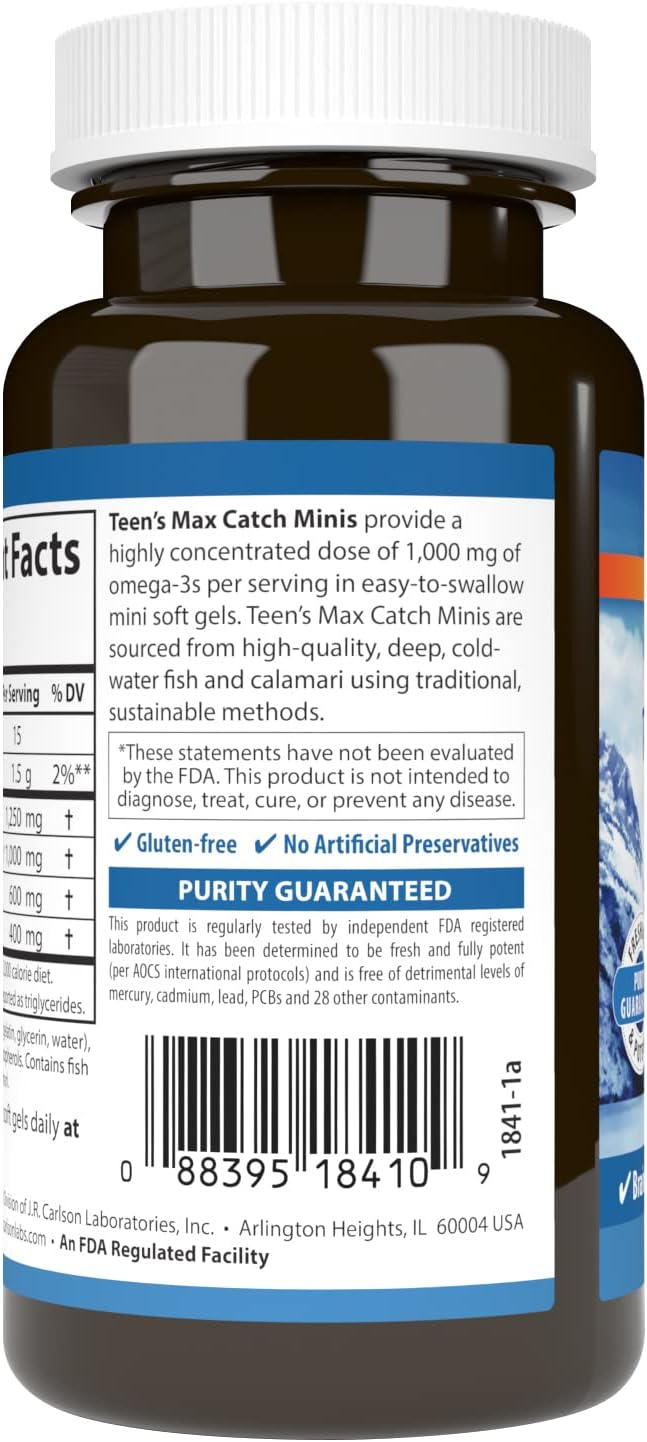 Carlson - Teen's Max Catch Minis 1000 mg Omega-3s Brain Health Vision Support Mood Health 60 Softgels