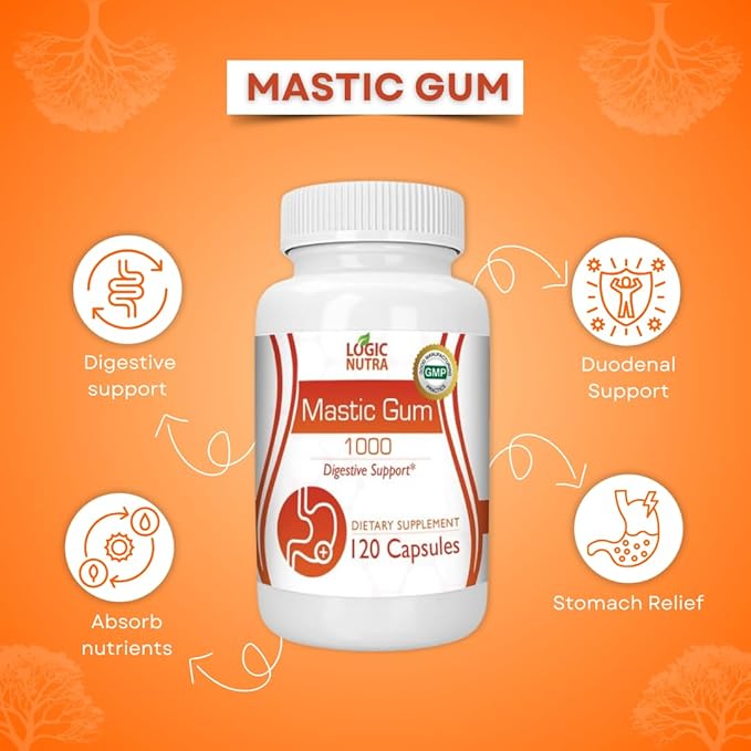Mastic Gum Capsules - Natural Gastrointestinal Support Supplement 1000mg Per Serving - 120 Capsules (2 Bottles)