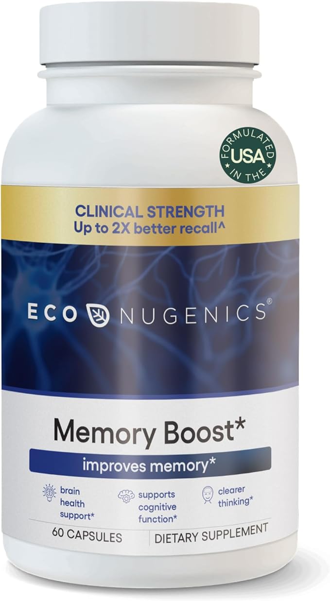 EcoNugenics Memory Boost Supplement – Clinically Studied Ingredients to Support Brain Focus &amp Health – Nootropic Formula with Bacopa Monnieri Boswellia Serrata &amp Ginkgo Biloba Extract – 60 Ca