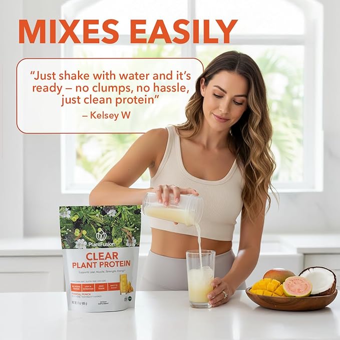 PlantFusion Vegan Clear Protein Powder with Pea Protein Peptides - 20g Fast-Absorbing in Water 90 Calories Zero Sugar Premium Alternative to Clear Whey - 16 oz