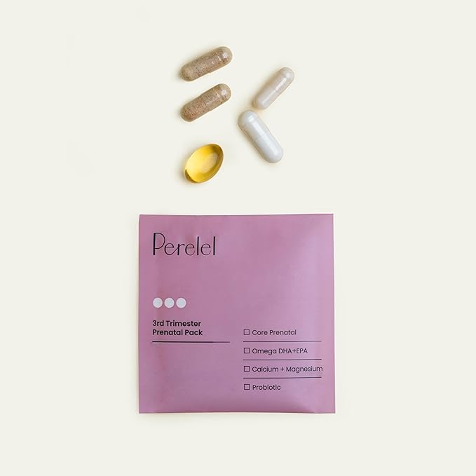 Perelel 3rd Trimester Prenatal Pack Multivitamin with Magnesium Omega 3 Probiotics &amp Calcium Nutritional Support for Third Trimester Wellness Soy &amp Gluten Free Non GMO 30 Daily Pill Pac