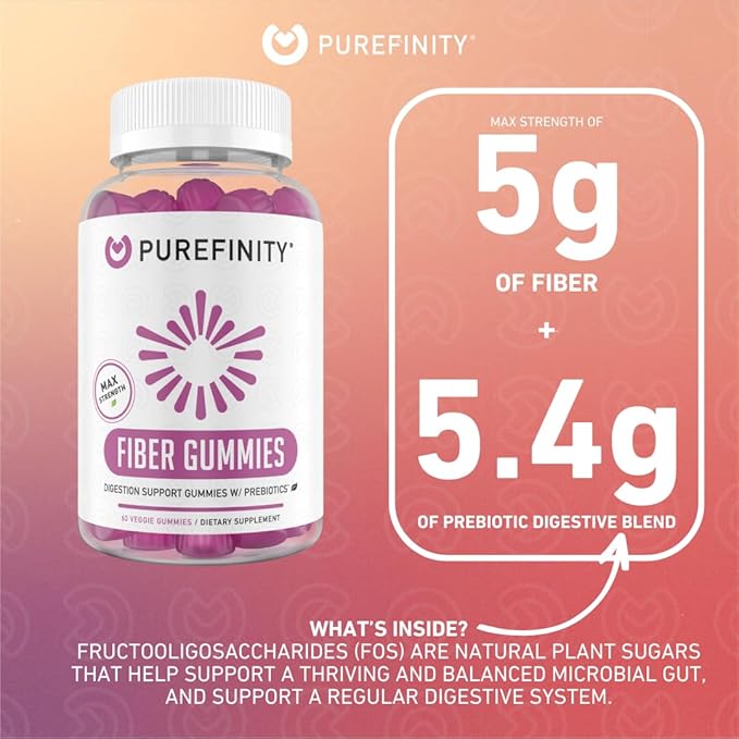 PUREFINITY Fiber + Super Greens Gummies Bundle (Inulin FOS Prebiotic Fiber Gummies + Super Greens Gummies – Daily Supergreens with Spirulina Alfalfa Spinach Broccoli Beet Root Acai)