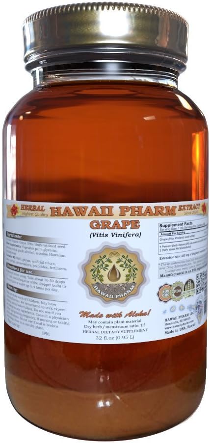 Hawaii Pharm Grape Liquid Extract Grape (Vitis Vinifera) Seed Tincture Supplement 32 oz Unfiltered