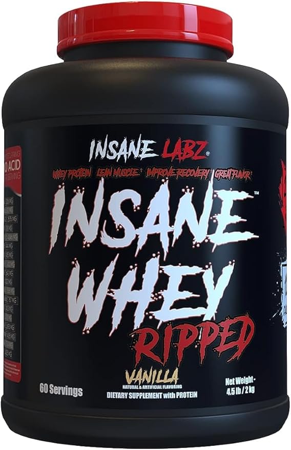 Insane Labz Insane Whey Ripped Lean Muscle Building Protein with L-Carnitine and CLA Oil Powder 5lbs 60 Servings Vanilla