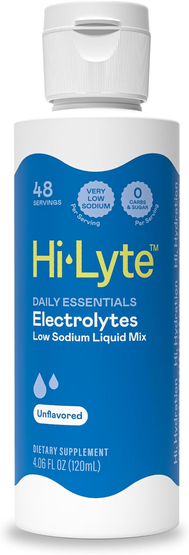 Hi-Lyte Low Sodium Electrolyte Supplement for Immune Support Fasting and Rapid Hydration | 48 Servings | Magnesium Potassium Zinc | Unflavored Mineral Taste Drops