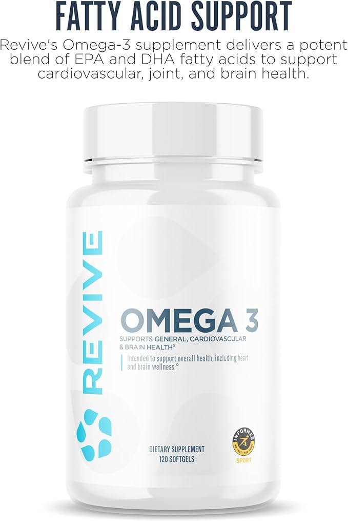 Revive MD Omega 3 Fish Oil Supplements for Men &amp Women – Softgels with EPA &amp DHA Fatty Acids for Healthy Skin &amp Joints Heart &amp Brain Support – Vegan-Friendly Gluten-Free (120 Softgel