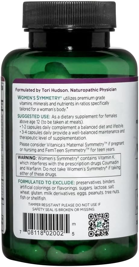 Vitanica Women's Symmetry High Potency Multivitamin and Mineral Vegan 90 Capsules