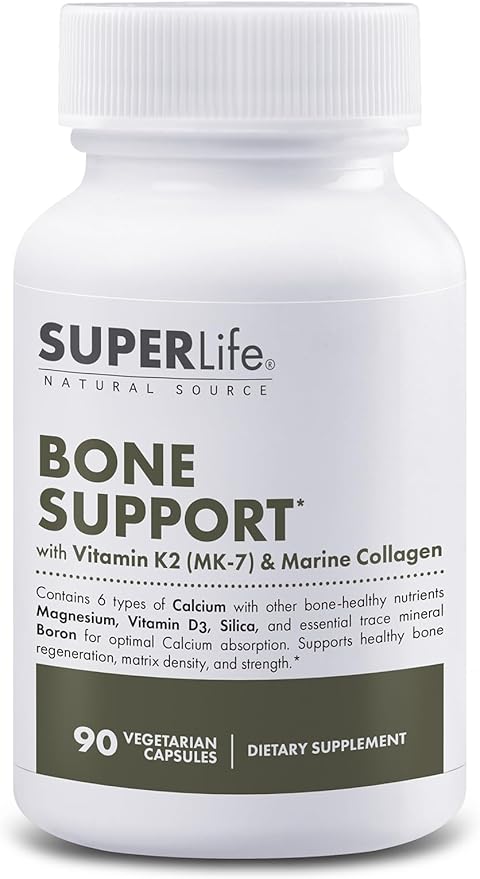 Bone Support with Calcium Vitamin D3 &amp K2 (MK-7) Magnesium Marine Collagen &amp Sea Trace Minerals | Supports Bone Density &amp Strength Improves Mineral Absorption - 90 Capsules